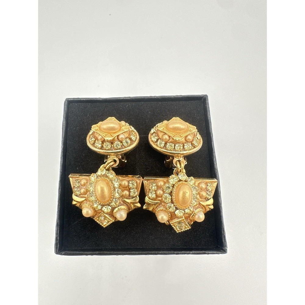 Michal Logan Vintage Clip On Earrings Gold Tone Byzantine Style